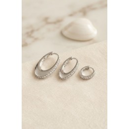 Gümüş Renk Oval Halka Model Zirkon Taşlı 3 lü Küpe Set TJ-BKP11975