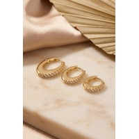 Gold Renk Oval Halka Model Zirkon Taşlı 3 lü Küpe Set TJ-BKP11976
