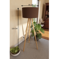 3 Ayaklı Tripod Lambader Kahverengi Kumaş Başlık