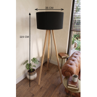 3 Ayaklı Tripod Lambader Siyah Kumaş Başlık
