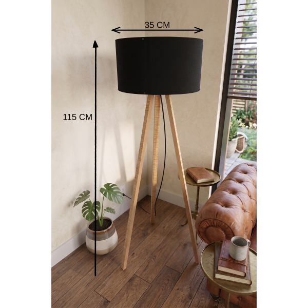 3 Ayaklı Tripod Lambader Siyah Kumaş Başlık