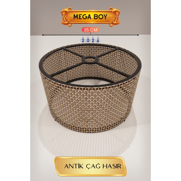 Antik Çağ Hasır Lambader Başlığı 35 CM Mega Boy