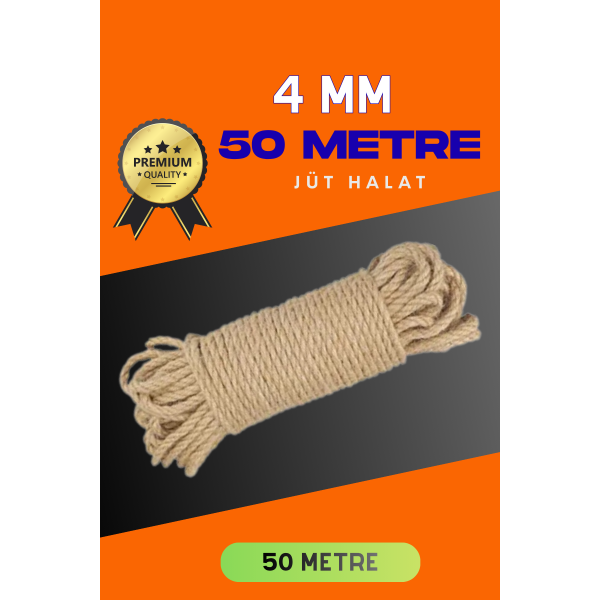 4 MM 50 Metre Jüt Halat Dekoratif Hasır İp Urgan Süs