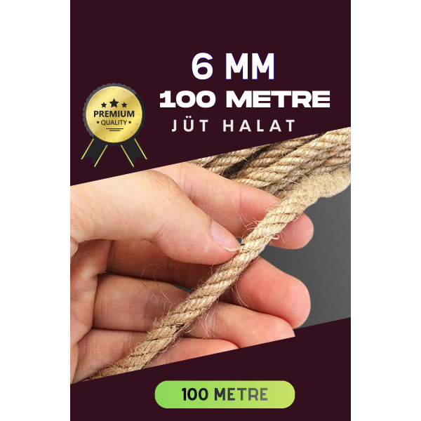 6 MM 100 Metre Jüt Halat Dekoratif Hasır İp Urgan Süs