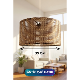 Antik Çağ Hasır Kumaş Başlıklı Sarkıt Avize 35 CM