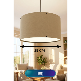Bej Kumaş Başlıklı Sarkıt Avize 35 CM