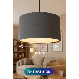 Antrasit Gri Kumaş Başlıklı Sarkıt Avize 35 CM