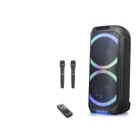 Çift Karaoke Mikrofonlu Bluetooth Hoparlör Fm Radyo 60W 2x12 İnç Rgb Kumandalı Siyah NDR1312