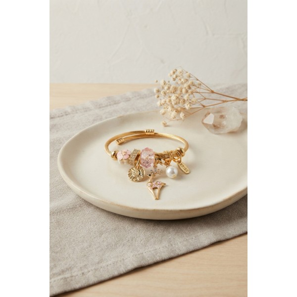 Geyik Model Gold Renk Pembe Charmlı Bileklik TJ-BB8665