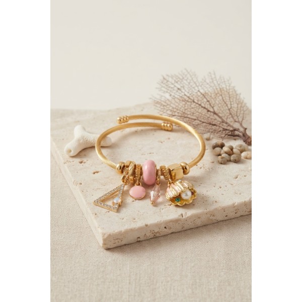 Pembe Deniz Kabuğu Model Gold Renk Charmlı Bileklik TJ-BB8676