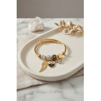 Siyah Baykuş Model Gold Renk Charmlı Bileklik TJ-BB8683
