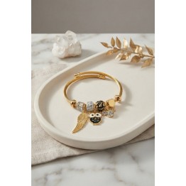 Siyah Baykuş Model Gold Renk Charmlı Bileklik TJ-BB8683