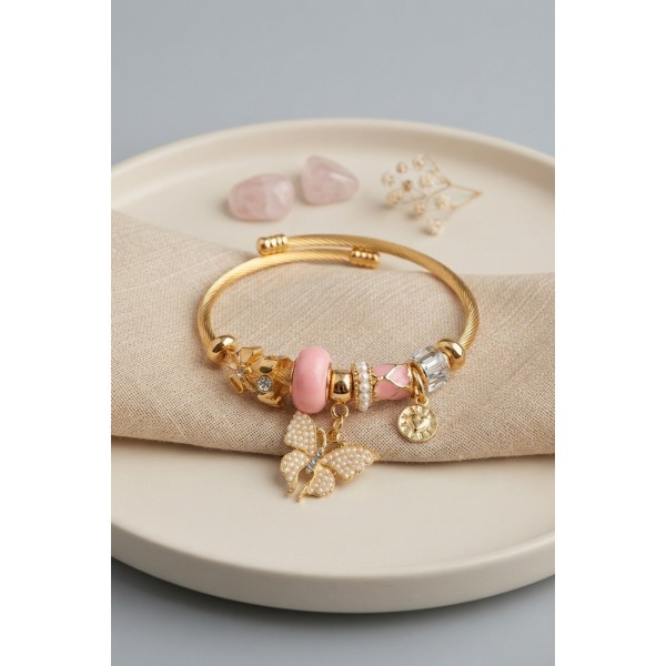 Pembe Model Gold Renk Charmlı Bileklik TJ-BB8685