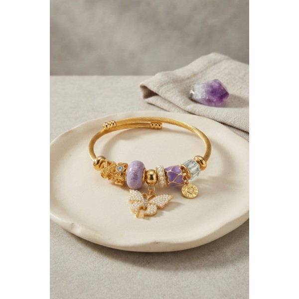 Mor Model Gold Renk Charmlı Bileklik TJ-BB8686
