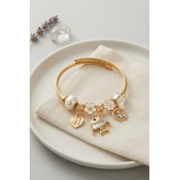 Balık Charmlı Beyaz Renk Gold Bileklik TJ-BB8705