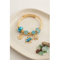 Balık Charmlı Mavi Renk Gold Bileklik TJ-BB8706
