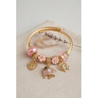 Balık Charmlı Pembe Renk Gold Bileklik TJ-BB8707