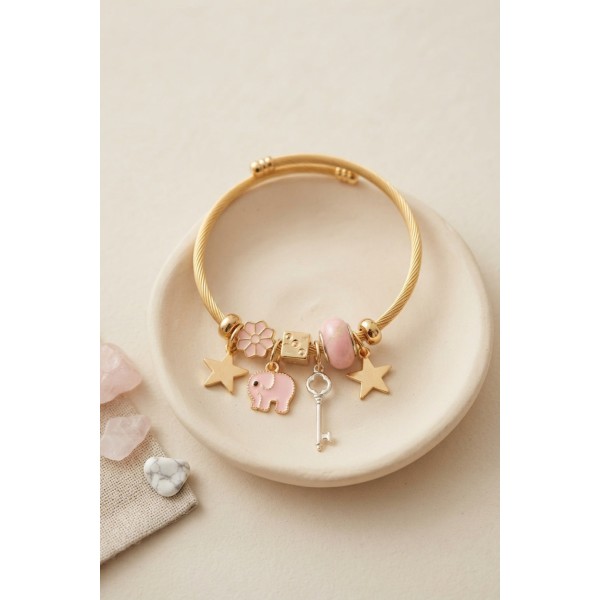 Anahtar ve Fil Model Pembe Charmlı Bileklik TJ-BB8753