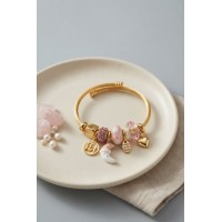 Ay ve Kalp Pembe Charmlı Kadın Bileklik TJ-BB8755