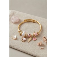 Ay Yıldız ve Kalp Model Pembe Charmlı Kadın Bileklik TJ-BB8757