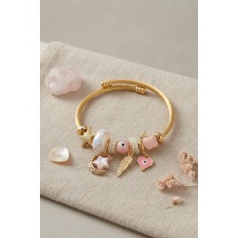 Ay Yıldız ve Kalp Model Pembe Charmlı Kadın Bileklik TJ-BB8757