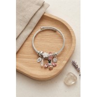 Arı ve Pembe Çiçek Charmlı Gümüş Renk Bileklik TJ-BB8779