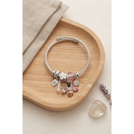 Arı ve Pembe Çiçek Charmlı Gümüş Renk Bileklik TJ-BB8779