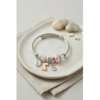 Pembe Dinazor Model Charmlı Gümüş Renk Bileklik TJ-BB8790