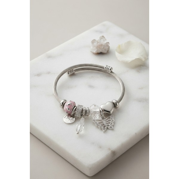 Taşlı ve Pembe Charmlı Bileklik TJ-BB8796
