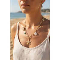 Deniz Yıldızı Charm Detaylı Gold Renk Zincir Kolye TJ-BKO11165