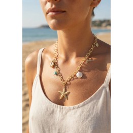 Deniz Yıldızı Charm Detaylı Gold Renk Zincir Kolye TJ-BKO11165