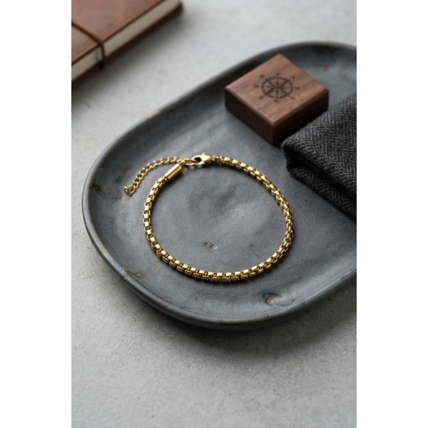 316L Çelik Gold Renk Kutu Zincir Erkek Bileklik TJ-EB3808