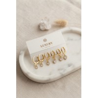Kalp Zirkon Taşlı Gold Renk Pirinç Set Küpe TJ-BKP11990