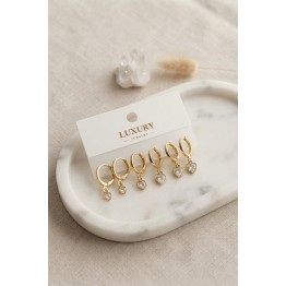 Kalp Zirkon Taşlı Gold Renk Pirinç Set Küpe TJ-BKP11990