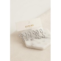 Yıldız Zirkon Taşlı Gümüş Renk Pirinç Set Küpe TJ-BKP11991