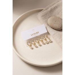 Yıldız Zirkon Taşlı Gold Renk Pirinç Set Küpe TJ-BKP11992