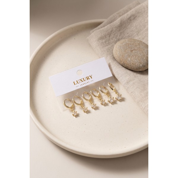 Yıldız Zirkon Taşlı Gold Renk Pirinç Set Küpe TJ-BKP11992