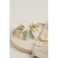 Buz Mavisi Renk Lotus Yaprak Model Kadın Küpe TJ-BKP11994