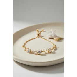 Gold Renk Zirkon Taşlı Pirinç Sarmaşık Çiçek Model Asansörlü Bileklik TJ-BB8832