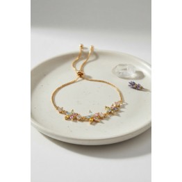 Pirinç Gold Renk Çiçekli Model Zirkon Taşlı Asansörlü Bileklik TJ-BB8838