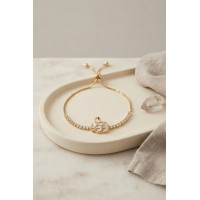 Gold Renk Zirkon Taşlı Pirinç Kuğu Model Asansörlü Bileklik TJ-BB8840
