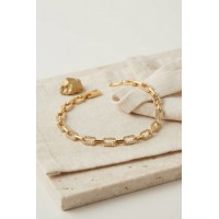 Gold Renk Pirinç Sıralı Kare Model Zirkon Taşlı Bileklik TJ-BB8848