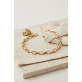 Gold Renk Pirinç Sıralı Kare Model Zirkon Taşlı Bileklik TJ-BB8848