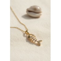 316L Çelik Zincir Gold Renk Minimal Zirkon Taşlı Balık Kılçığı Kolye TJ-BKO11184