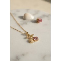 316L Çelik Zincir Gold Renk Pembe Kiraz Model Kolye TJ-BKO11190