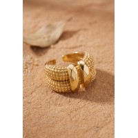 Granül Dokulu Çift Sıra Ayarlanabilir Gold Renk Yüzük TJ-BYK4220