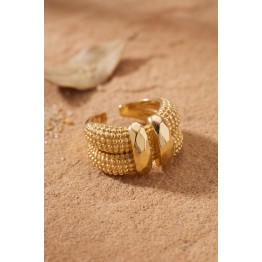 Granül Dokulu Çift Sıra Ayarlanabilir Gold Renk Yüzük TJ-BYK4220