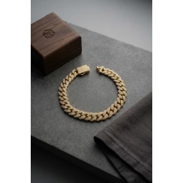 Cuban Zincir Model Zirkon Taşlı Gold Renk Erkek Bileklik TJ-EB3817