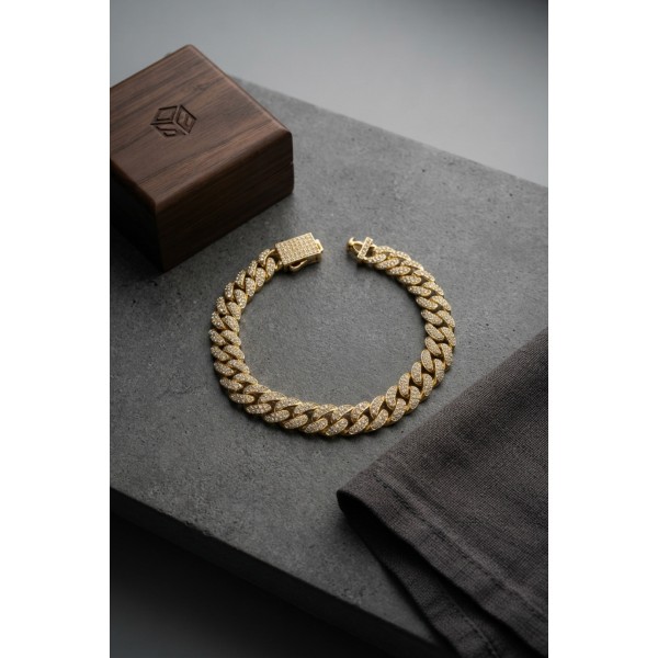 Cuban Zincir Model Zirkon Taşlı Gold Renk Erkek Bileklik TJ-EB3817