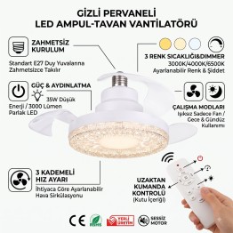 Gizli Pervaneli LED Ampul-Tavan Vantilatörü HV501